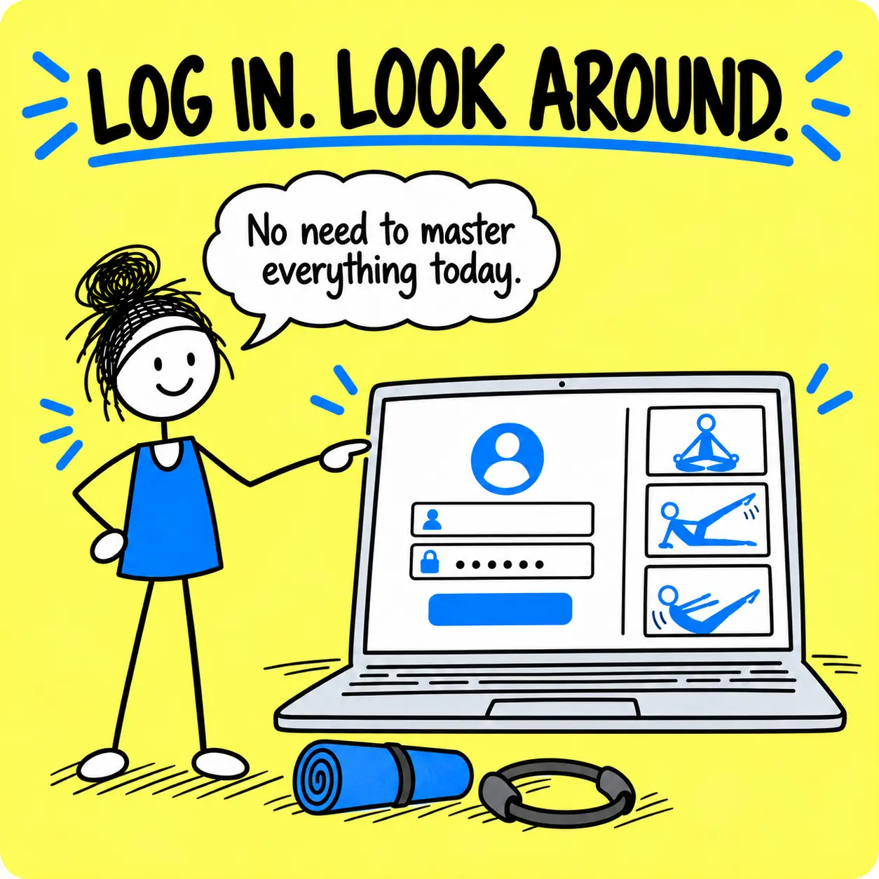 Matti opens the shared Yoga and Pilates Lesson Planner member login screen.