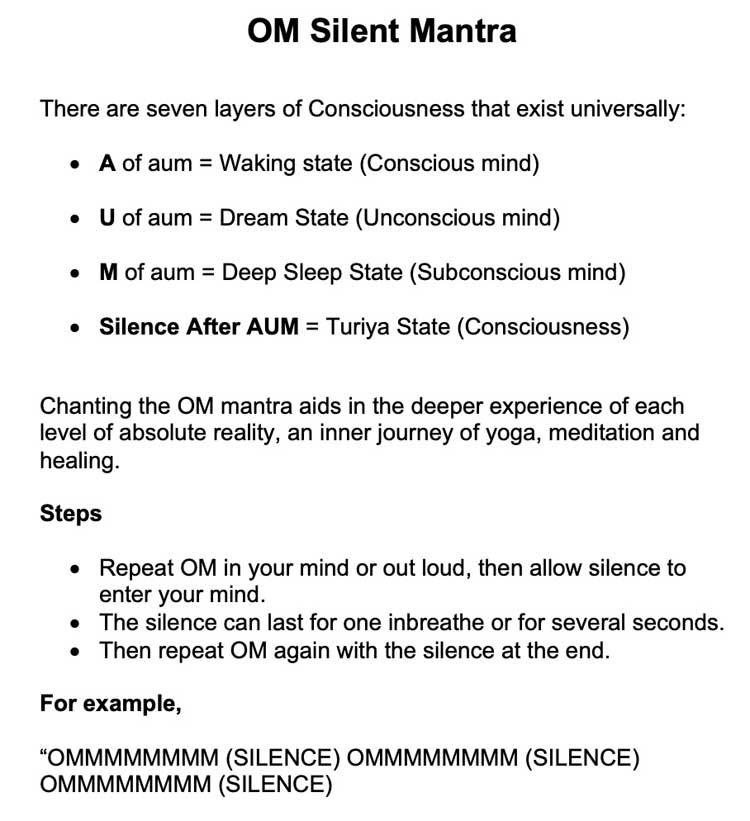 Om Silent Mantra Handout