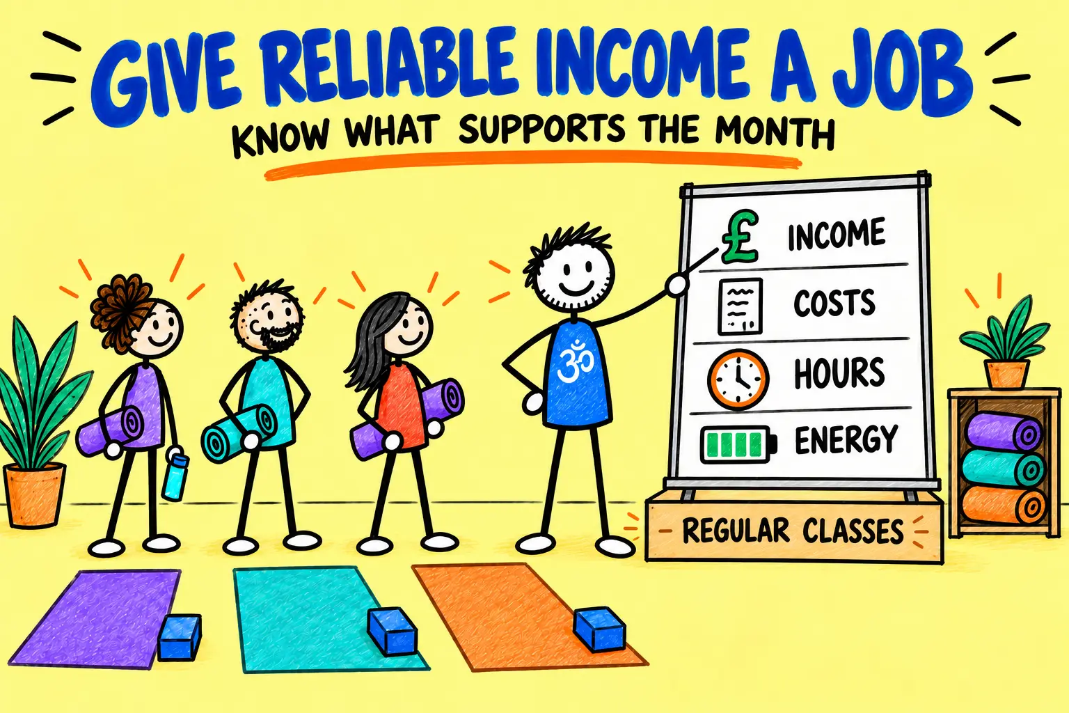 Matti reviews income, costs, hours and energy supported by regular yoga classes