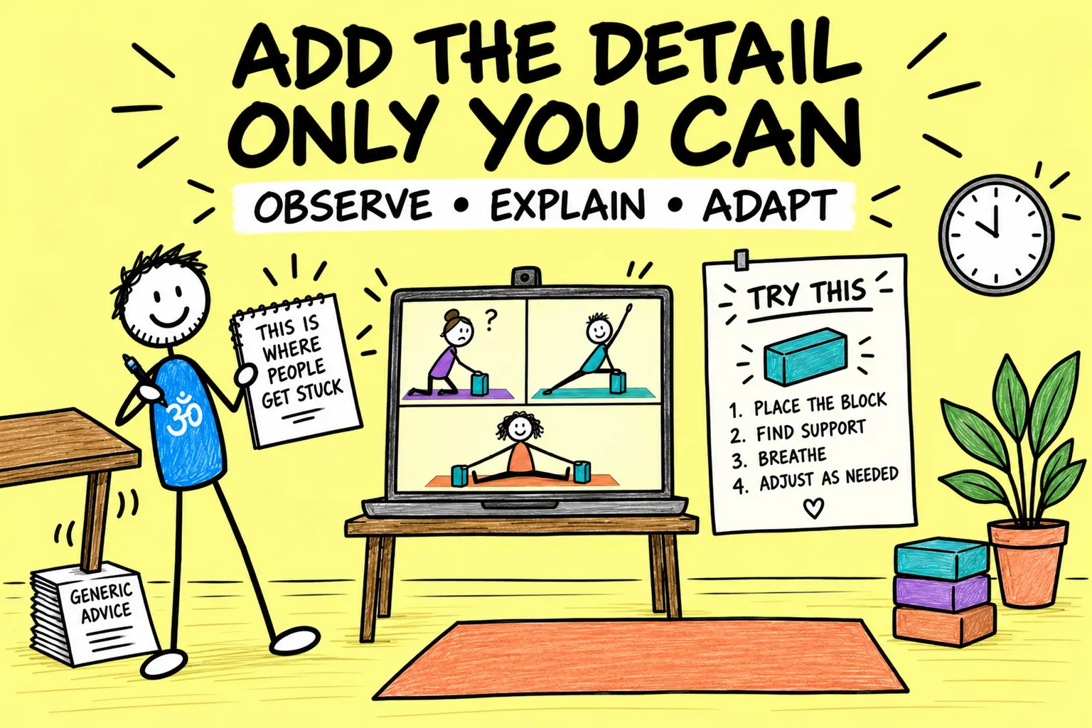 Matti observes where yoga students get stuck and adds a useful teaching detail to the resource.