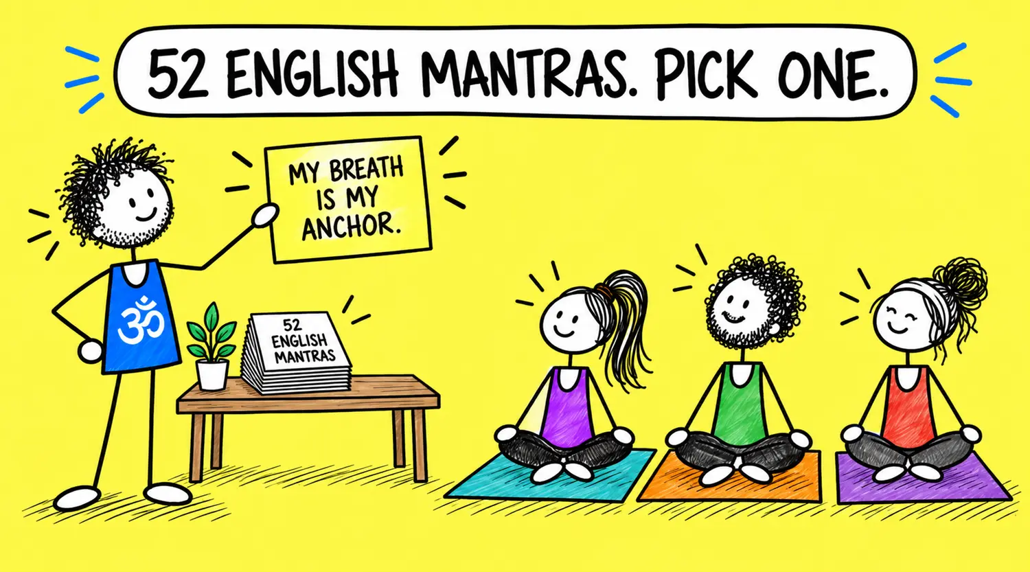 Matti chooses one helpful English mantra from a wall of class intentions.