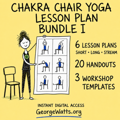 Chakra Chair Yoga Lesson Plan Bundle I with six plans, three plan views, twenty handouts and three workshop templates