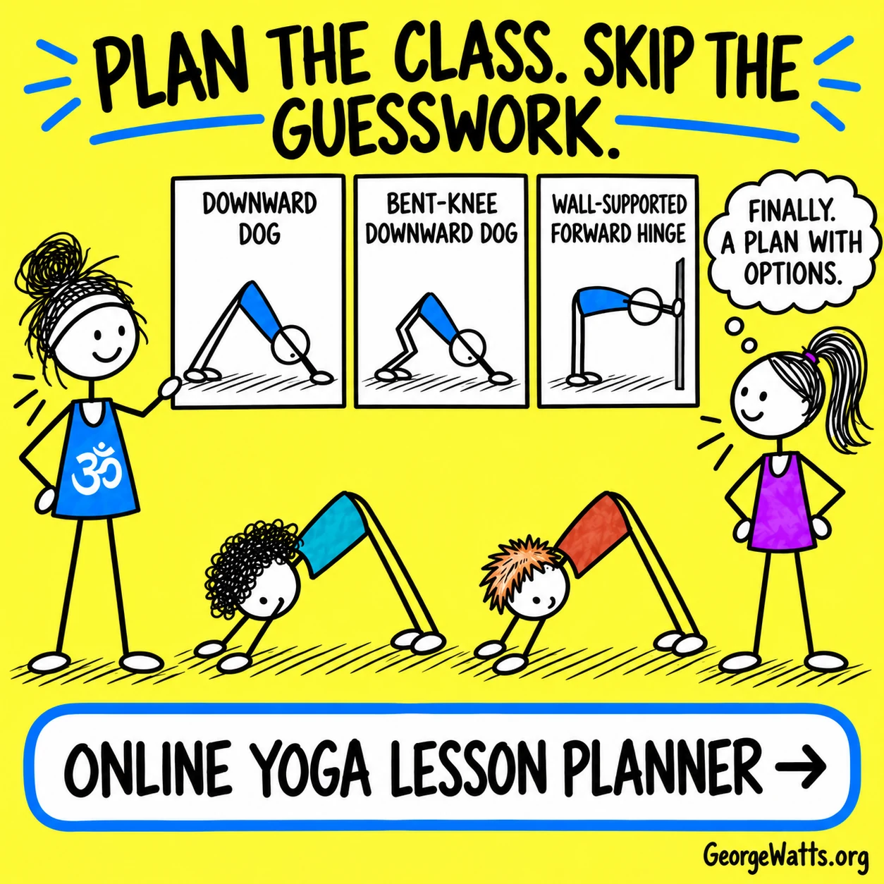 Teacher arranging Downward Dog pose cards in the Online Yoga Lesson Planner.