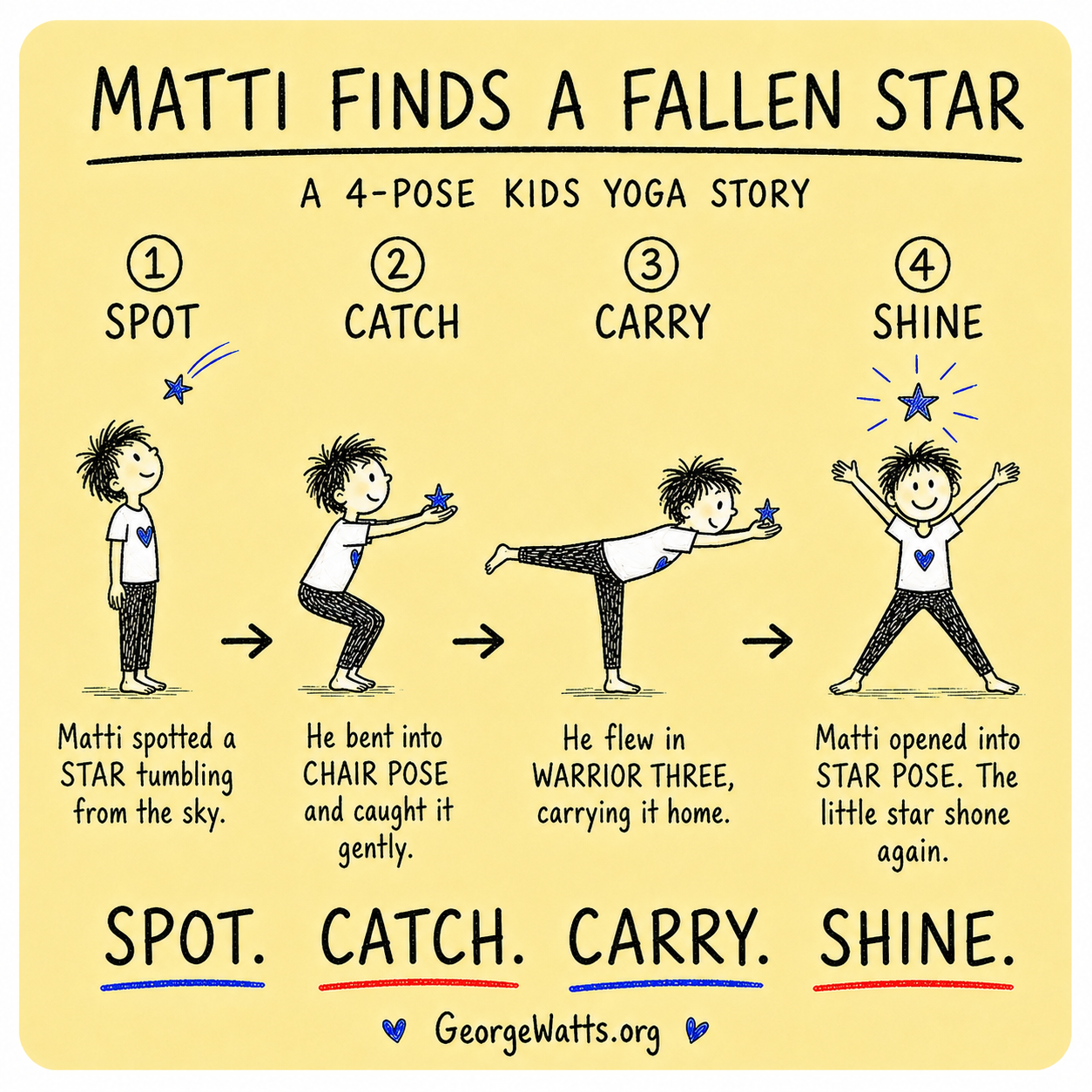 Matti and the Fallen Star kids yoga story card shown full size