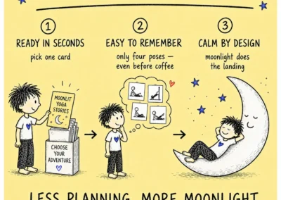Matti chooses a Moonlit Yoga Story, remembers four poses and relaxes beneath the moon