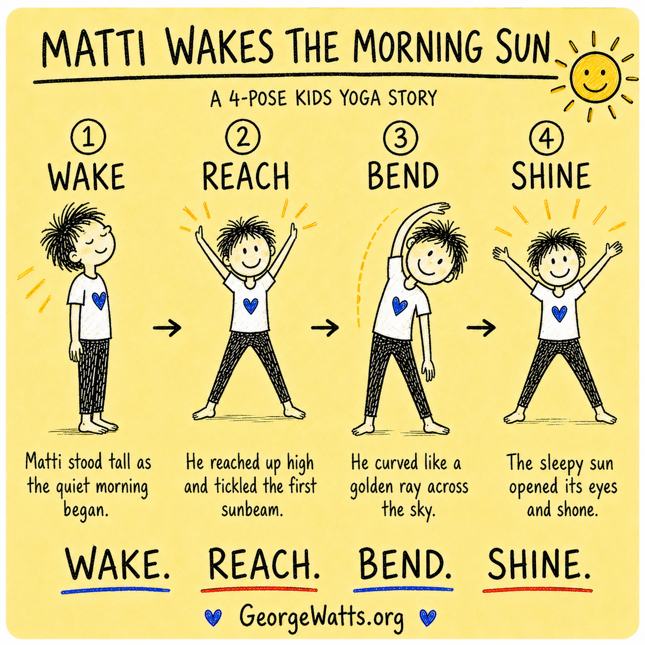 Matti Wakes the Morning Sun kids yoga story card