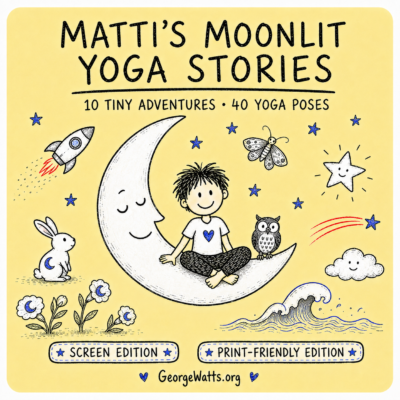 Matti under a crescent moon with ten moonlit kids yoga story cards