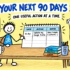 Matti records one useful marketing action in a simple 90-day tracker.