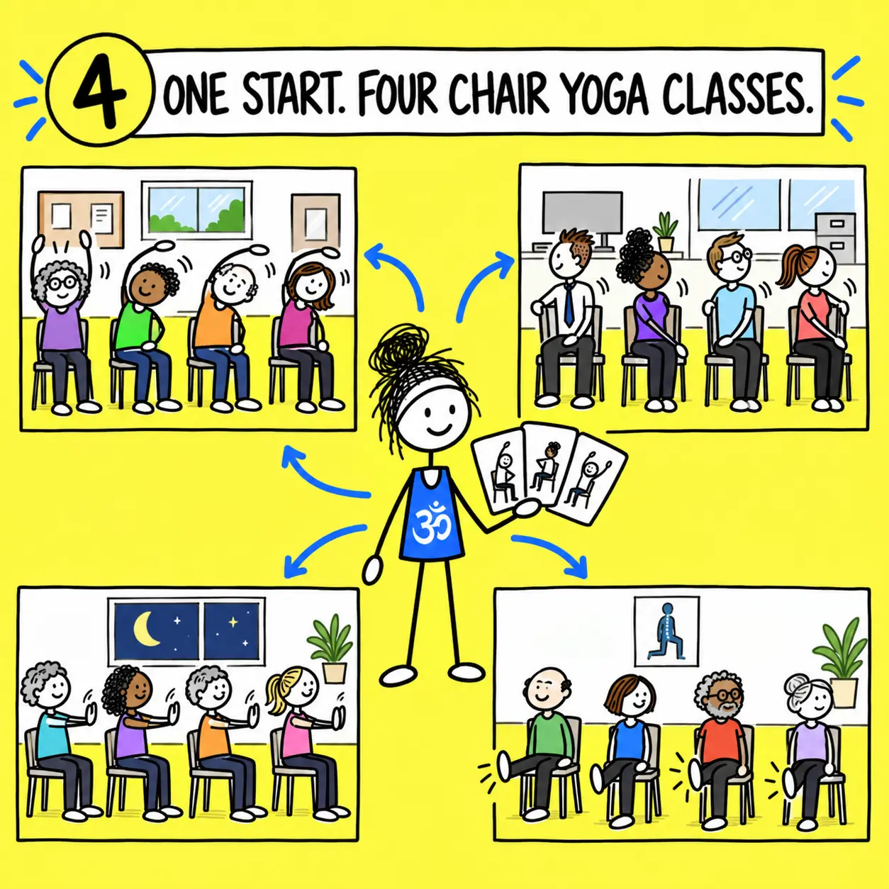 Matti turning one set of chair yoga cards into several different chair yoga class routes