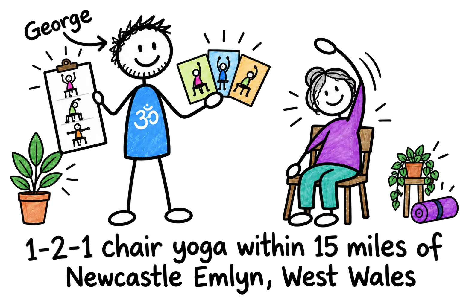 George supports an older student with one-to-one chair yoga within 15 miles of Newcastle Emlyn, West Wales