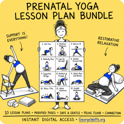 Prenatal yoga lesson plan bundle with modified poses, supportive props and restorative relaxation
