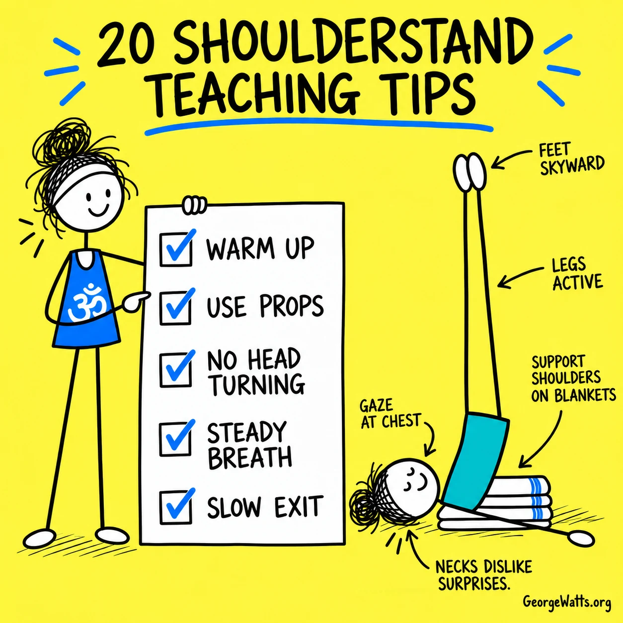 Hand-drawn checklist of Shoulderstand teaching tips.