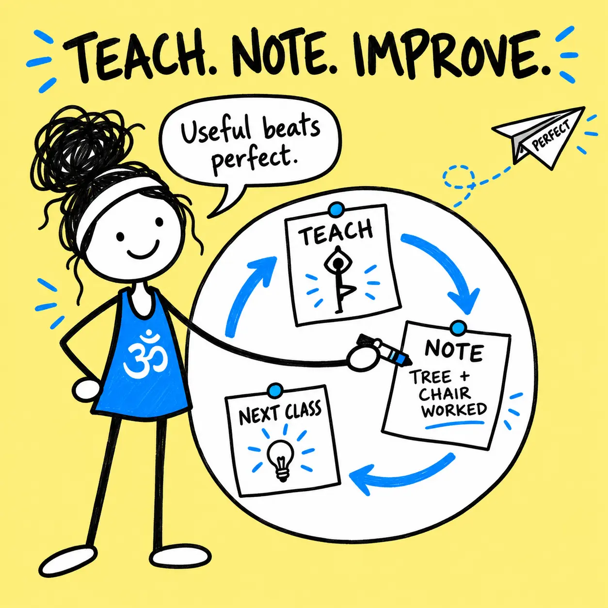 Matti uses a teach, note and improve cycle to strengthen the next yoga class.