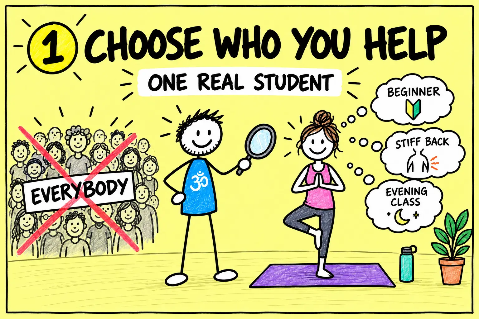 Matti focuses on one real yoga student instead of trying to serve everybody.